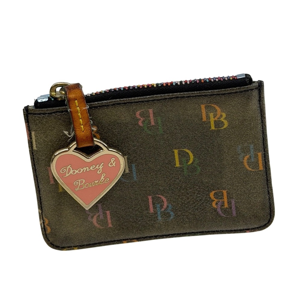 Dooney & Bourke Rainbow Monogram Coin Pouch Brown Multi Heart Charm Designer Y2K